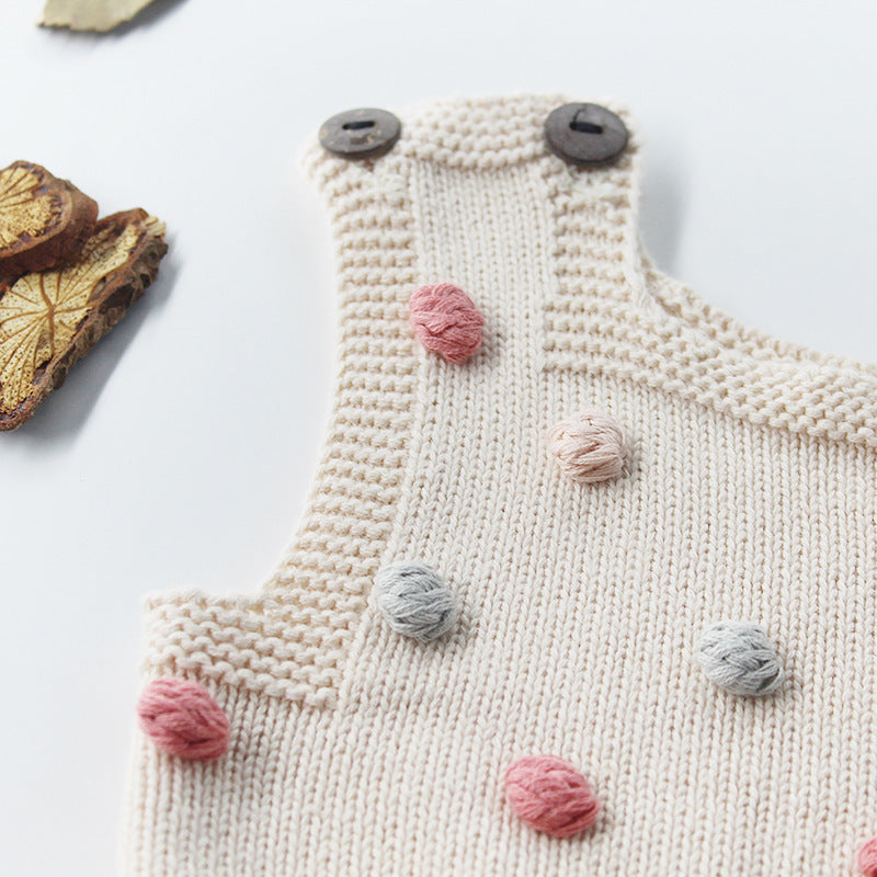 Handmade colorful hair ball baby romper