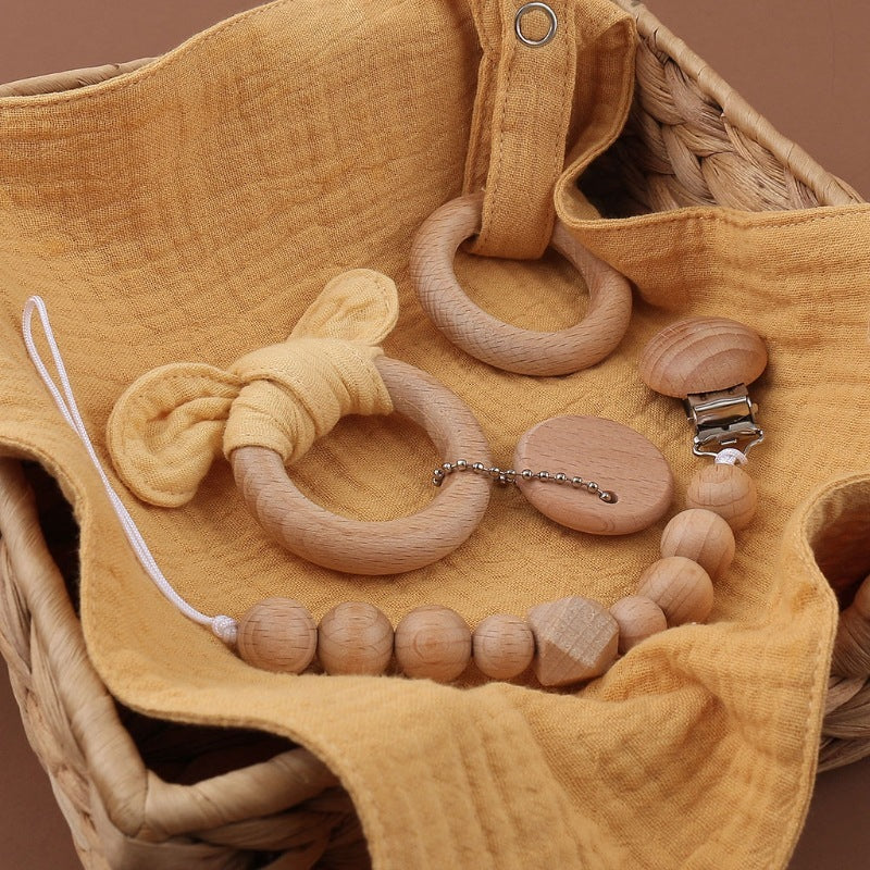 Baby Bath Toy Set Wooden Rattle