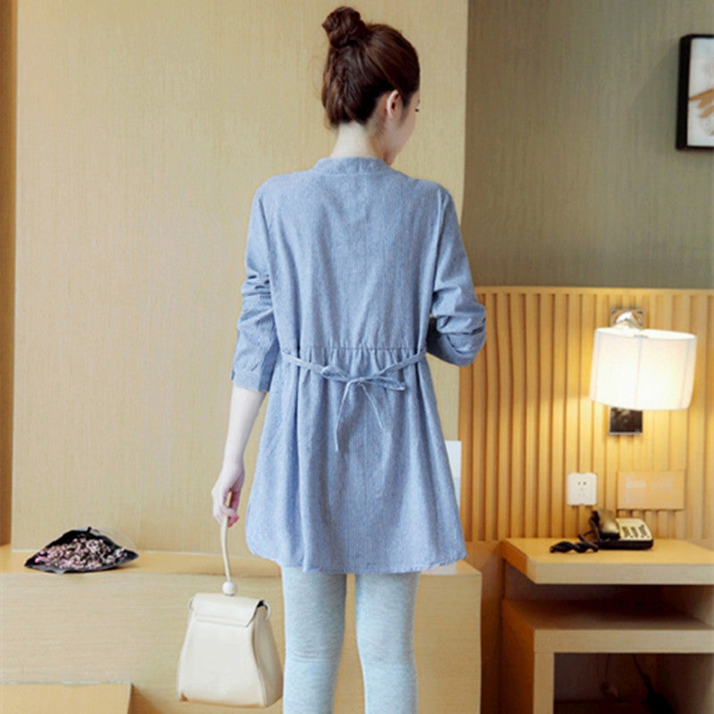 Striped Embroidery Maternity Top