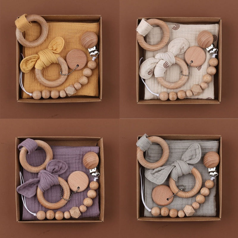 Baby Bath Toy Set Wooden Rattle