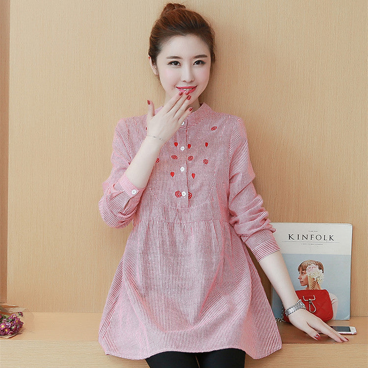 Striped Embroidery Maternity Top
