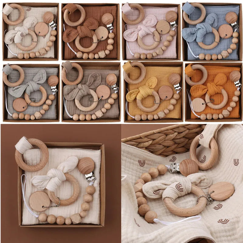 Baby Bath Toy Set Wooden Rattle